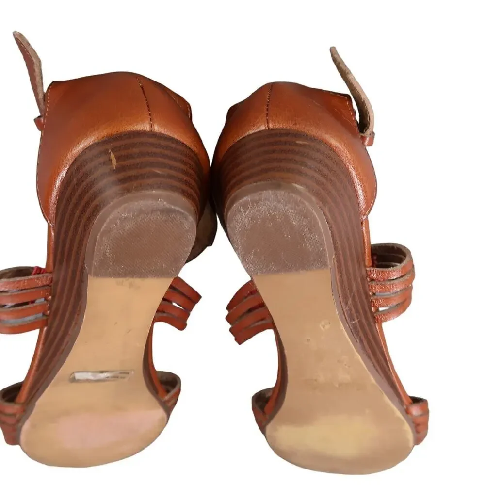 Report Shoes Womens 9.5 Sandals Fashion Leather Casual Strappy Brown Wedge Boho